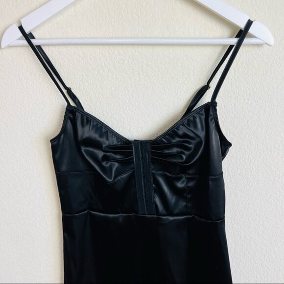 NWOT Black Satin Hook & Eye Corset Ruched Mini Dress - Picture 8 of 10